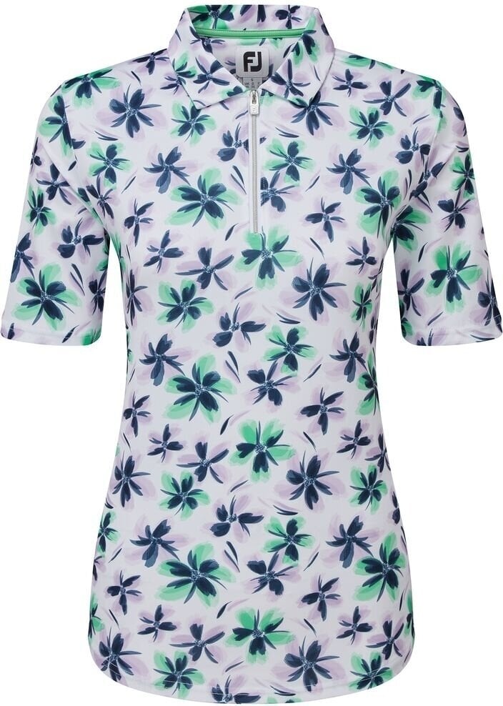 Polo majice Footjoy 1/2 Zip Floral Print Lisle Lavender/Mint/Navy XS