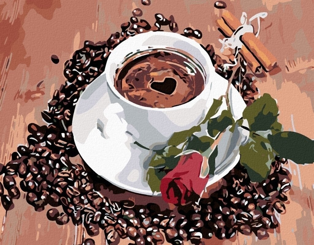 Diamantové maľovanie Zuty Šálka kávy a ruža