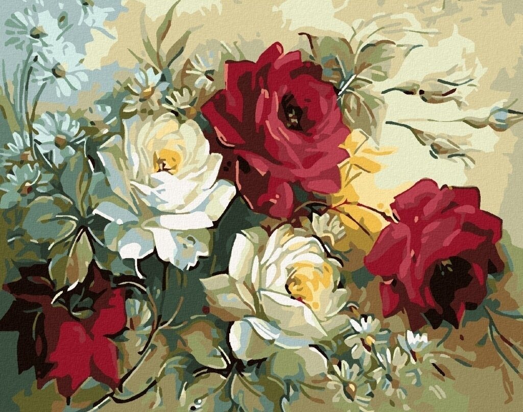 Pictura cu diamant Zuty Buchet de trandafiri pictati