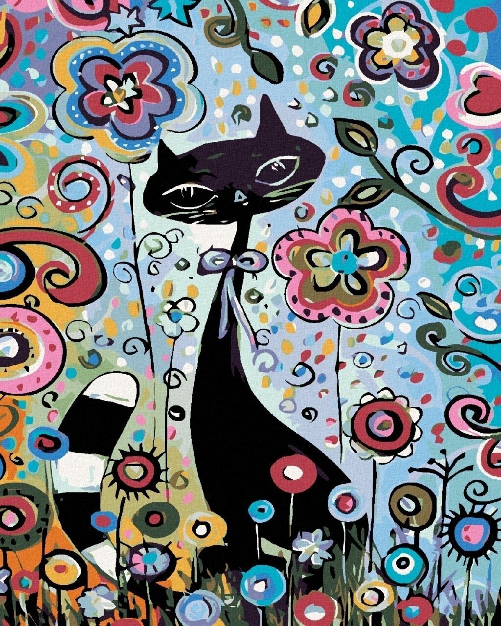 Diamantové malování Zuty Kočka v květinách