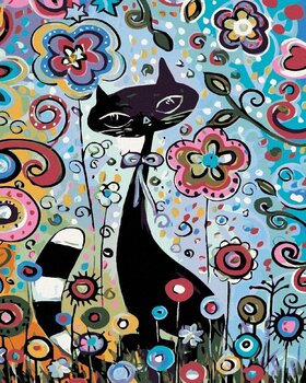 Diamantové malování Zuty Kočka v květinách - 1