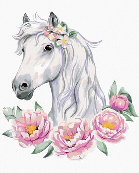 Диамантено рисуване Zuty Бял кон с божури - 1