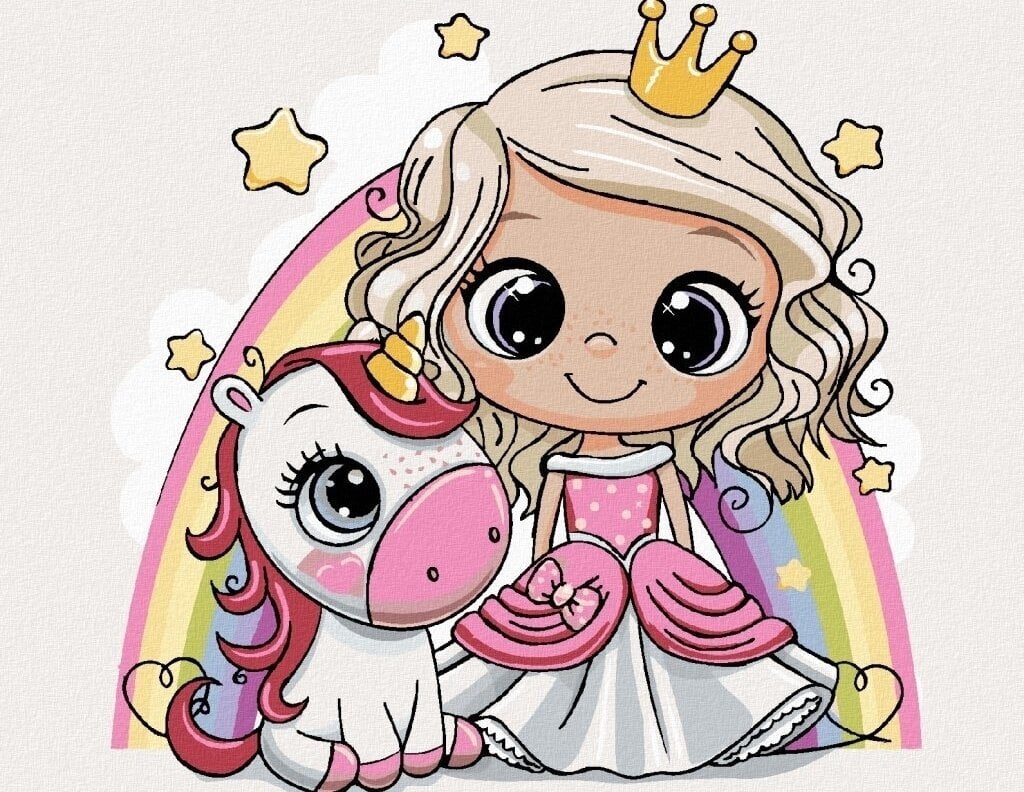 Pintura diamante Zuty Girl And Unicorn With Rainbow