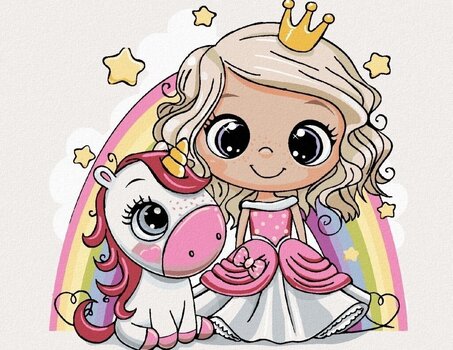 Pintura diamante Zuty Girl And Unicorn With Rainbow - 1