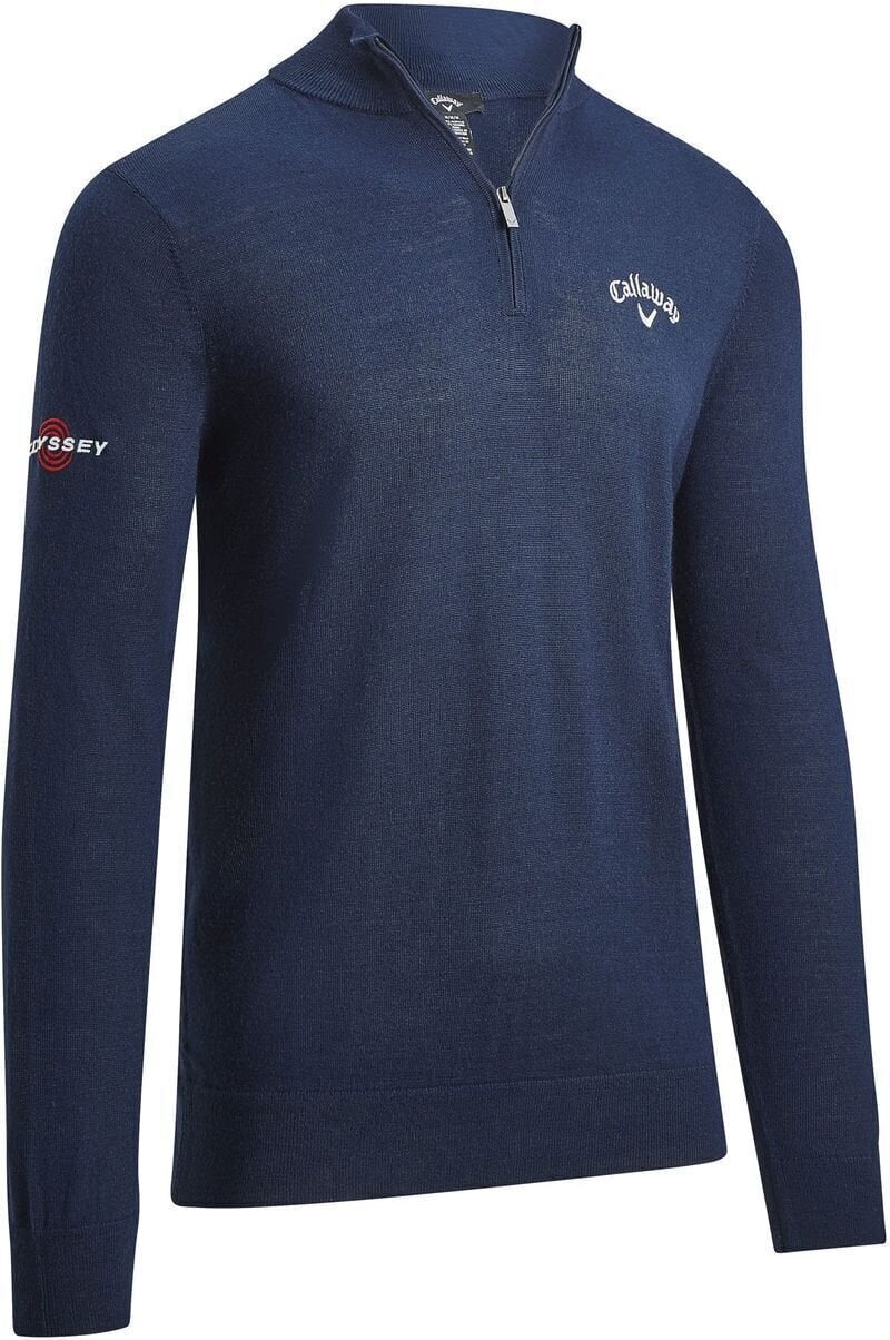Pulover s kapuco/Pulover Callaway 1/4 Blended Mens Merino Sweater Navy Blue XL