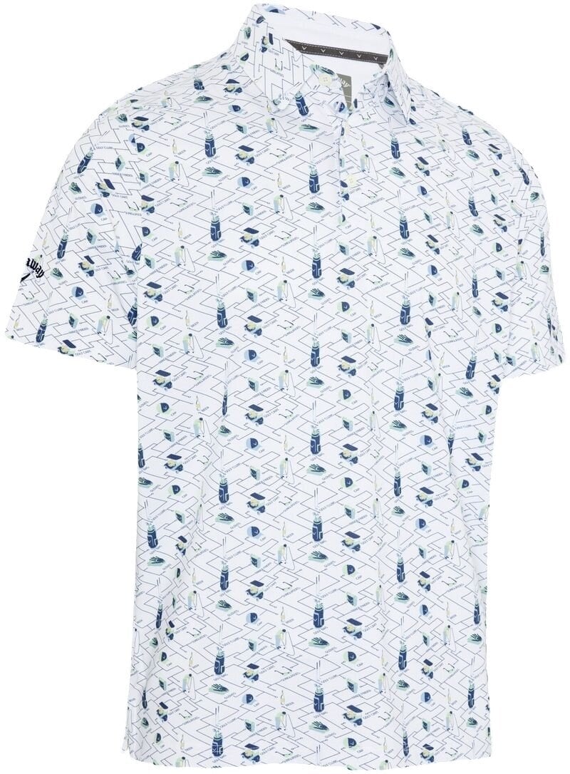 Polo Shirt Callaway All Over Golf Mens Essentials Print Polo Bright White L