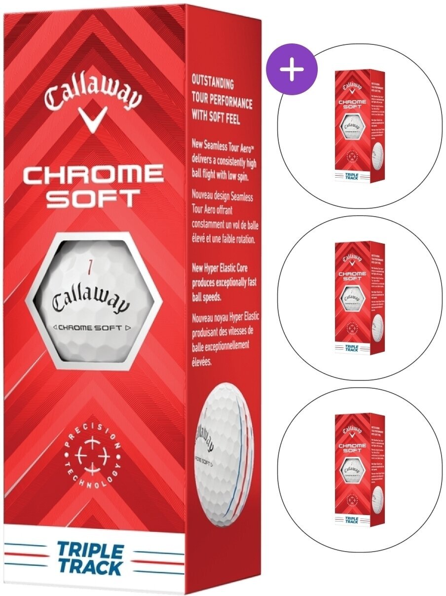Piłka golfowa Callaway Chrome Soft 2024 White Golf Balls Triple Track 3 Pack (4x3 Balls) SET