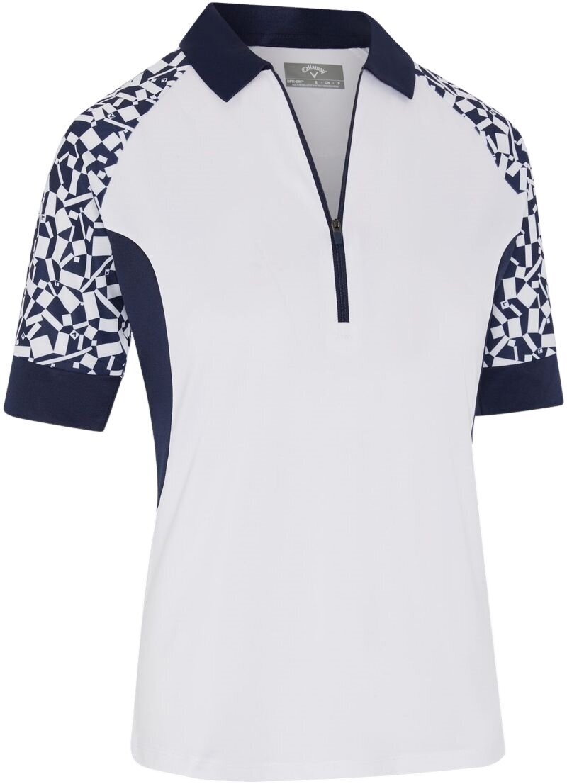 Polo Shirt Callaway Two-Tone Geo 1/2 Sleeve Zip Womens Polo Brilliant White M Polo Shirt