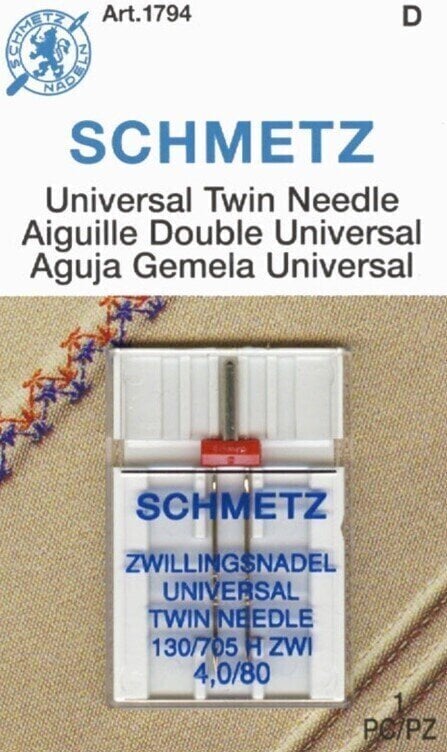 Needles for Sewing Machines Schmetz 130/705 H ZWI SCS 4,0 80 Double Sewing Needle