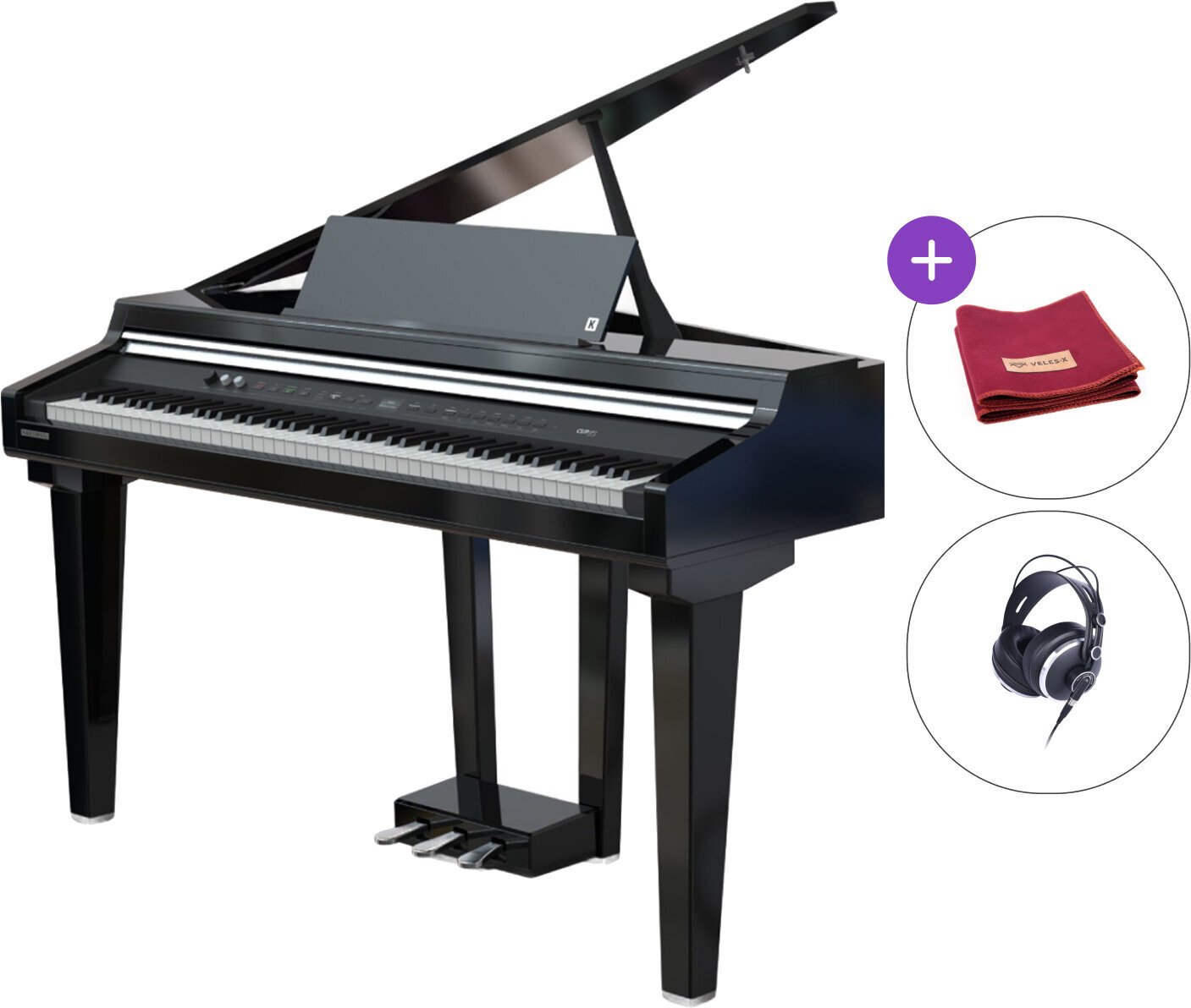 Piano de cauda grand digital Kurzweil CUP G1 SET Black Polished Piano de cauda grand digital