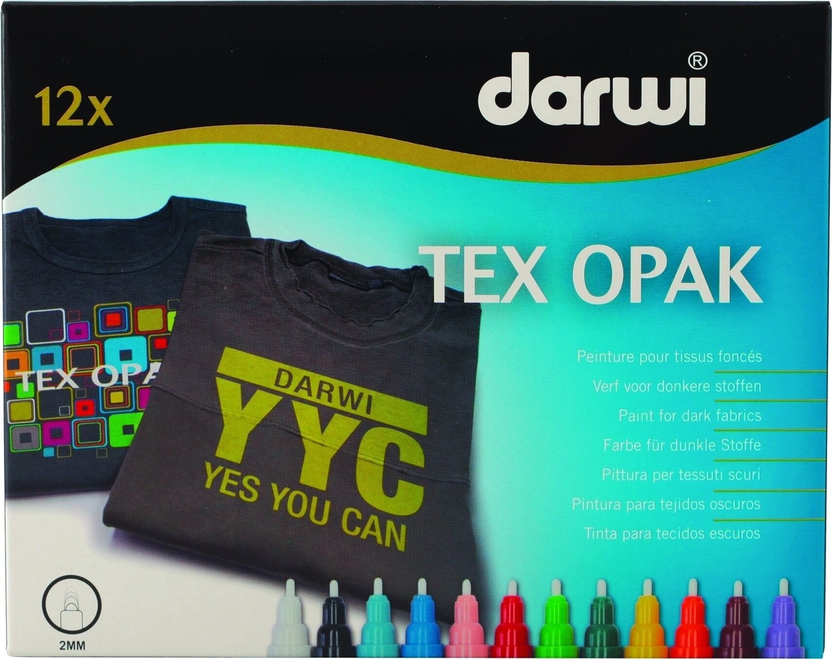 Felt-Tip Pen Darwi Tex Fabric Opak Marker Set Set of Textile Markers 12 x 6 ml