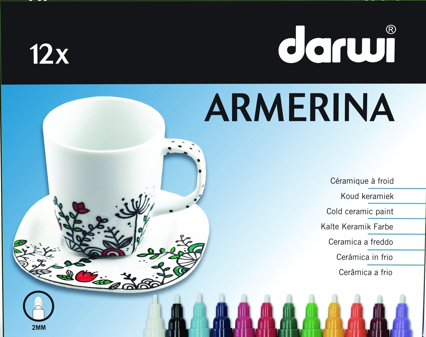 Felt-Tip Pen Darwi Cold Ceramic Paint Marker Set Set of Ceramic Marker Mix 12 x 6 ml