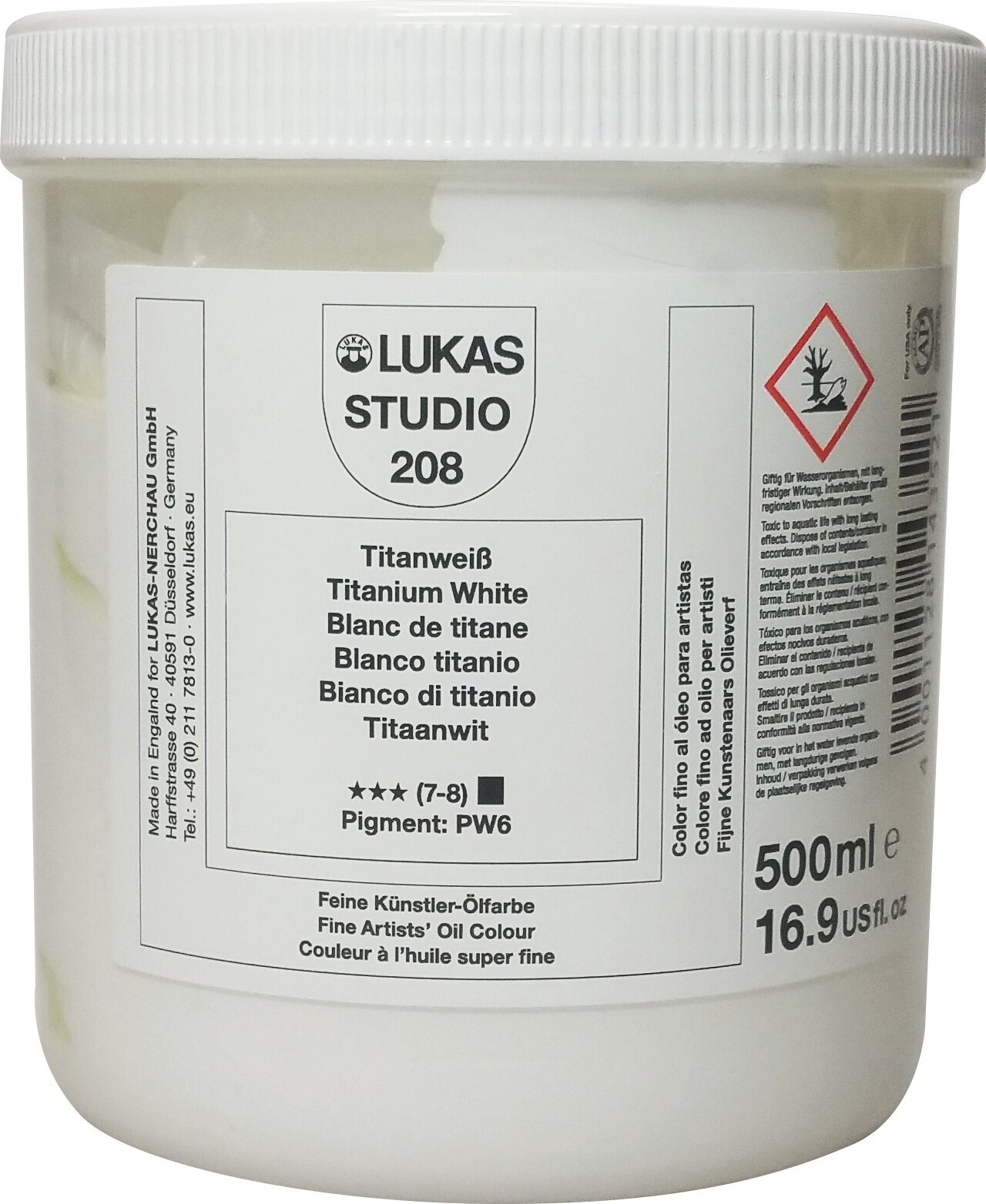 Oil colour Lukas Studio Oil Paint Plastic Pot Oil Paint Titanium White 500 ml 1 pc