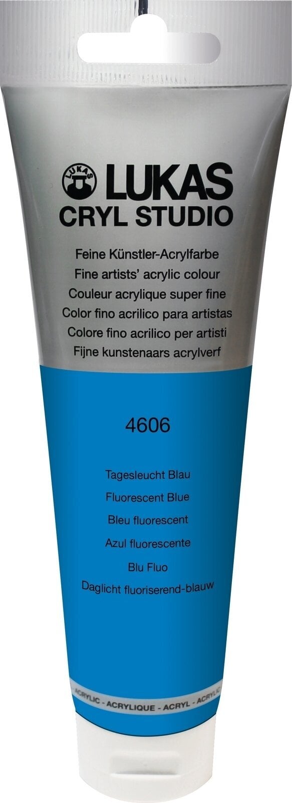 Colore acrilico Lukas Cryl Studio Plastic Tube Colori acrilici Fluorescent Blue 125 ml 1 pz