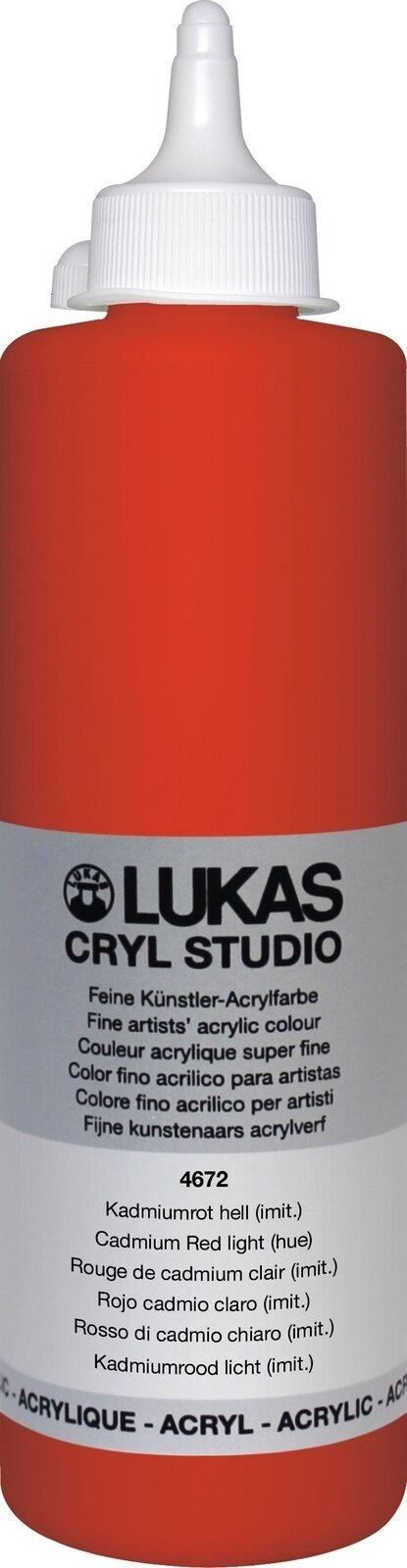 Peinture acrylique Lukas Cryl Studio Acrylic Paint Plastic Bottle Peinture acrylique Cadmium Red Light Hue 500 ml 1 pc