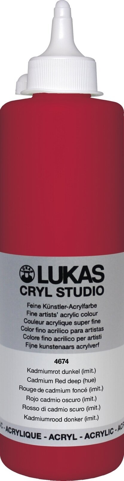 Peinture acrylique Lukas Cryl Studio Acrylic Paint Plastic Bottle Peinture acrylique Cadmium Red Deep Hue 500 ml 1 pc