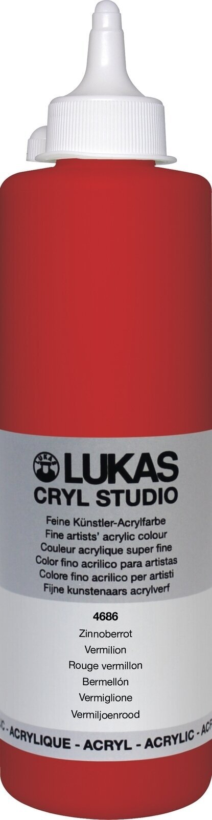 Peinture acrylique Lukas Cryl Studio Acrylic Paint Plastic Bottle Peinture acrylique Vermilion 500 ml 1 pc
