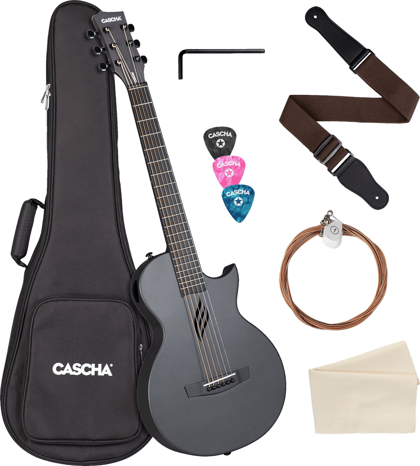 Akustikgitarre Cascha Carbon Fibre Acoustic Guitar Black Matte