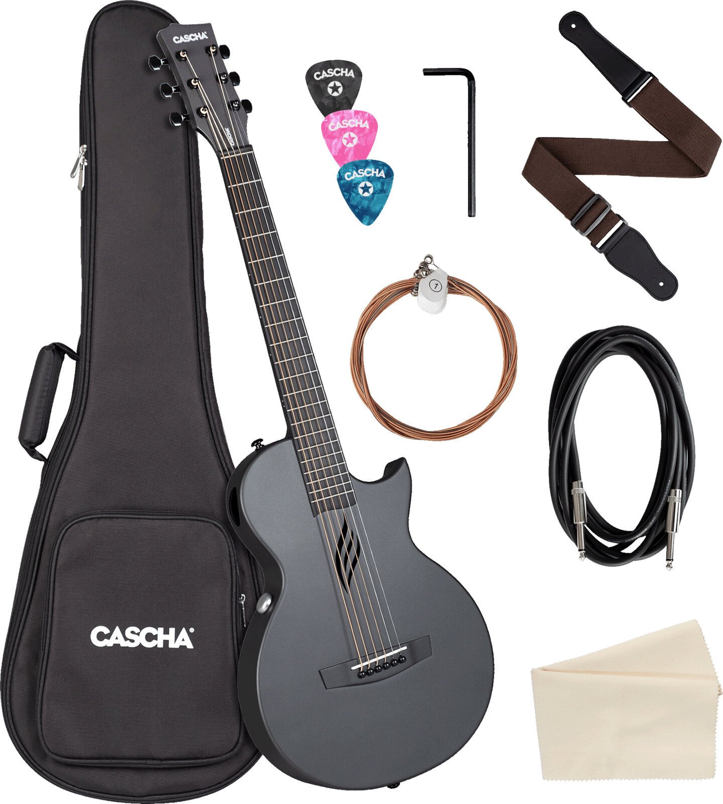 Speciell akustisk-elektrisk gitarr Cascha Carbon Fibre Electric Acoustic Guitar Black Matte