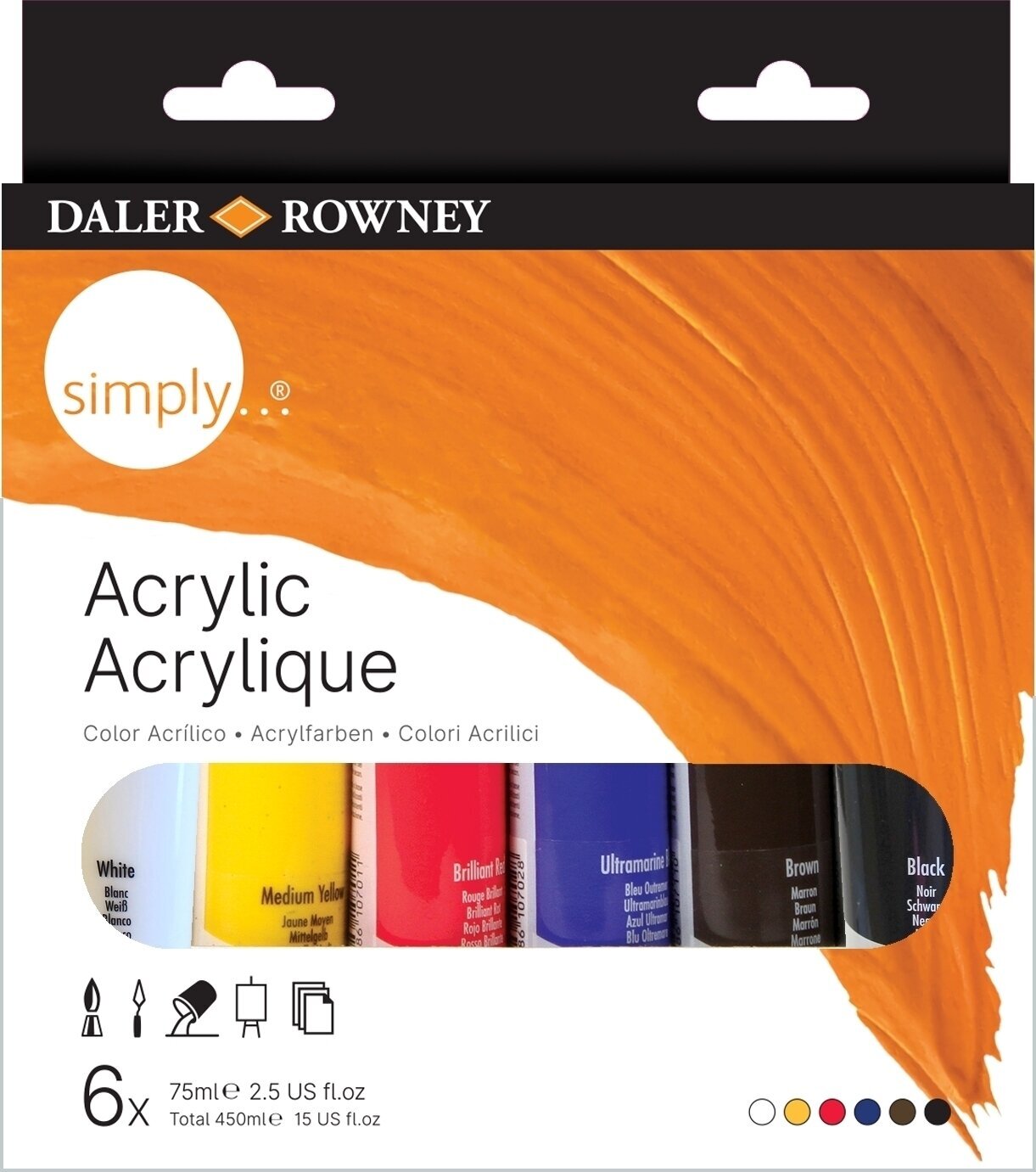 Colore acrilico Daler Rowney Simply Set di colori acrilici 6  x 75 ml