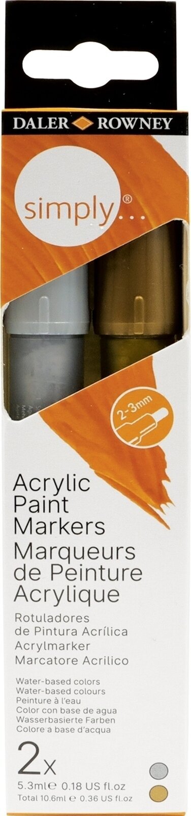 Filtpen Daler Rowney Simply Acrylic Marker Sæt med akryl tuscher Gold and Silver 2 x 5,3 ml
