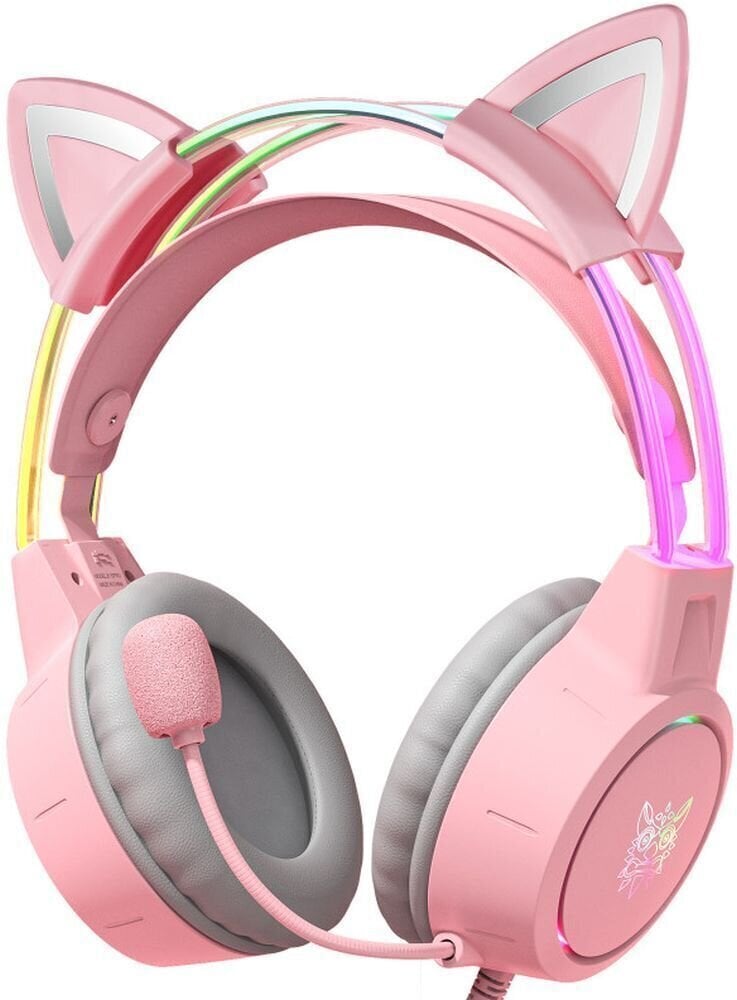 PC-kuulokkeet Onikuma X15 PRO Double-Head Beam RGB Wired Gaming Headset With Cat Ears Vaaleanpunainen PC-kuulokkeet