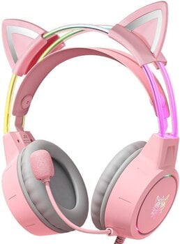 слушалки за компютър Onikuma X15 PRO Double-Head Beam RGB Wired Gaming Headset With Cat Ears Pink - 1