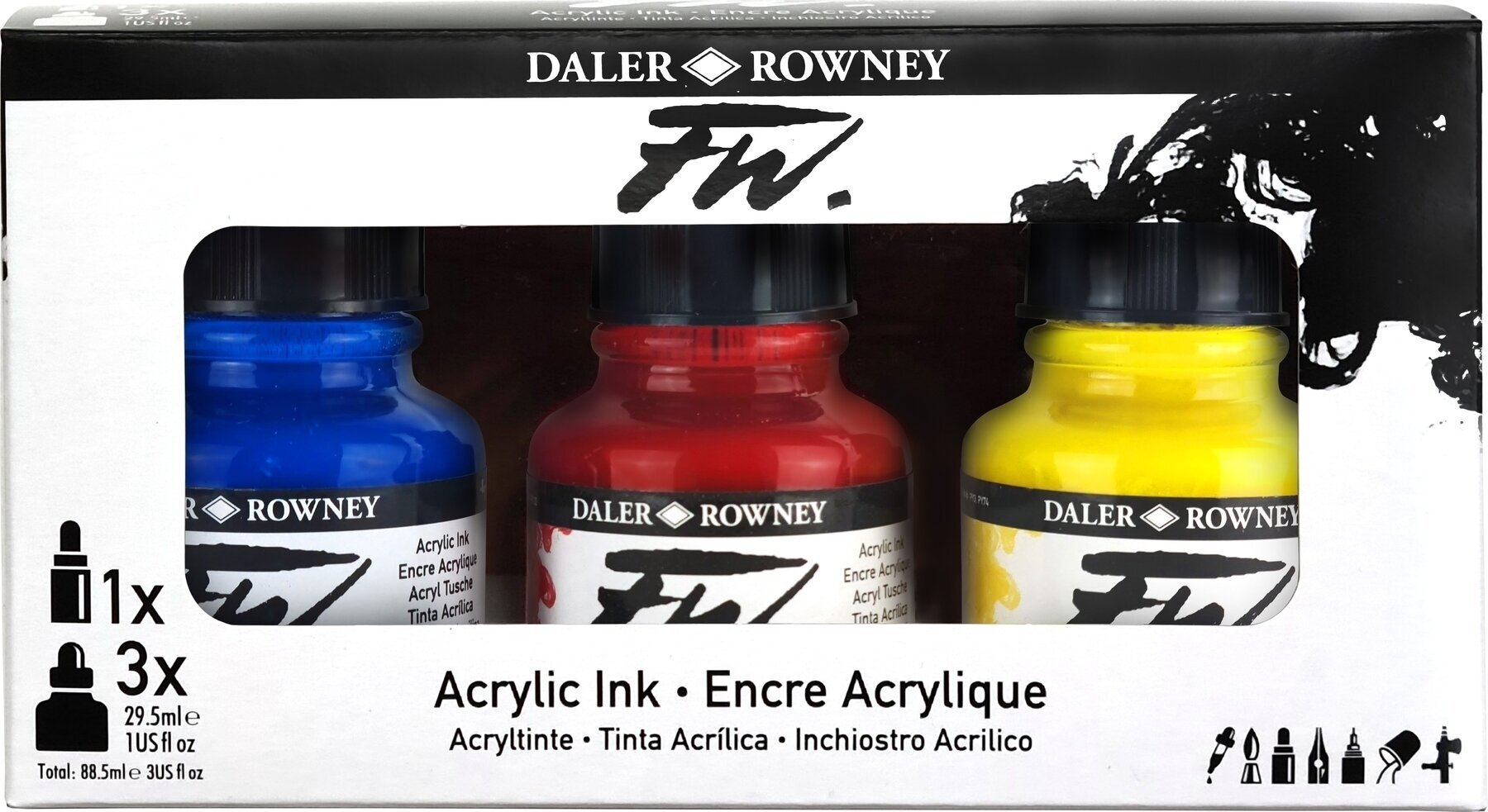 Ink Daler Rowney FW Cardboard Box Starter Set Set of Acrylic Ink 3 x 29,5 ml