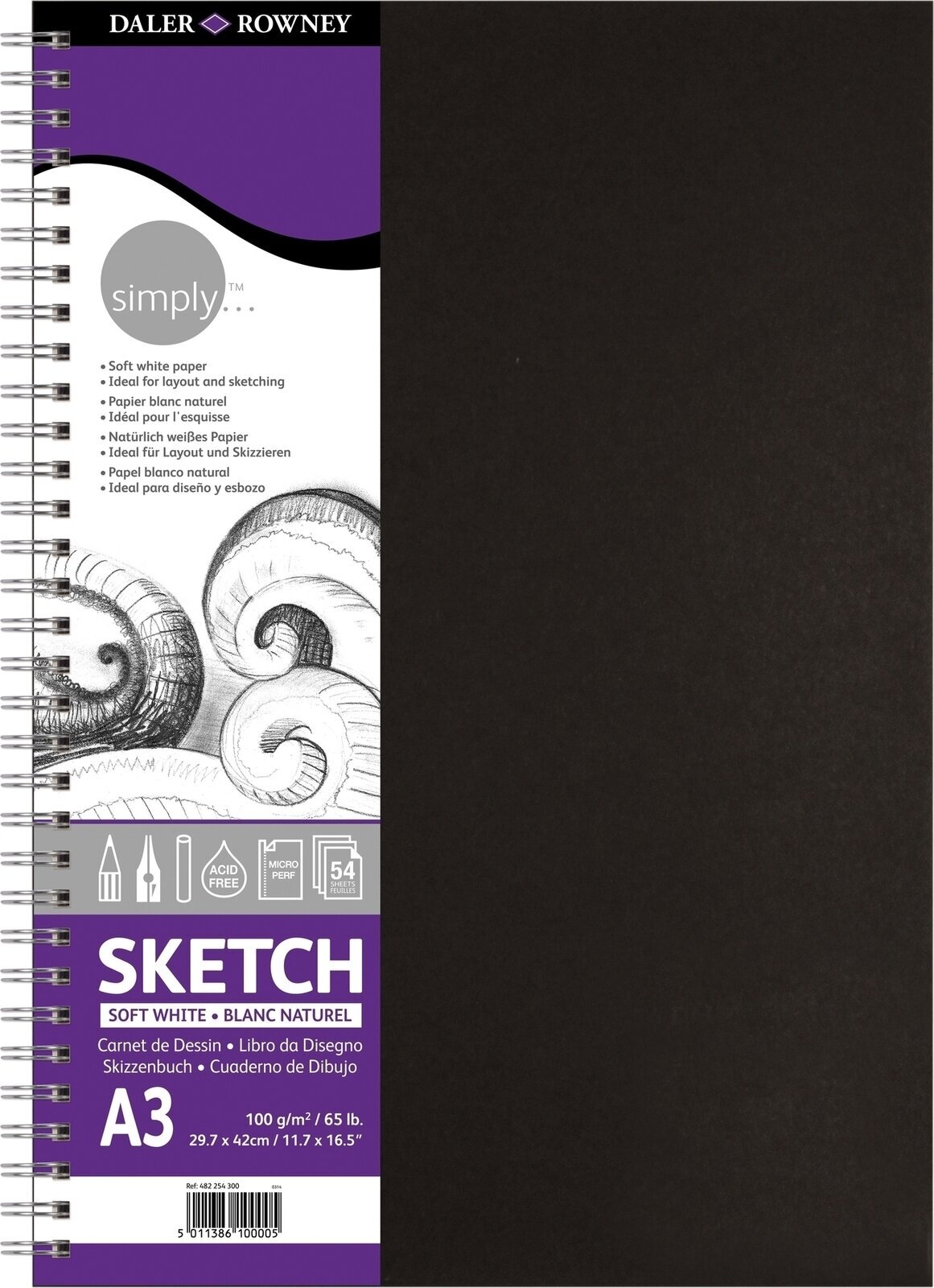 Carnet de croquis Daler Rowney Simply Sketch Book Simply A3 100 g Black Carnet de croquis