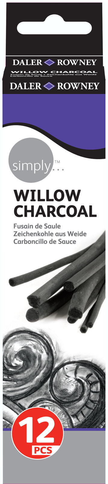 Carvão vegetal Daler Rowney Natural Charcoal 2 - 10 mm 12 un.