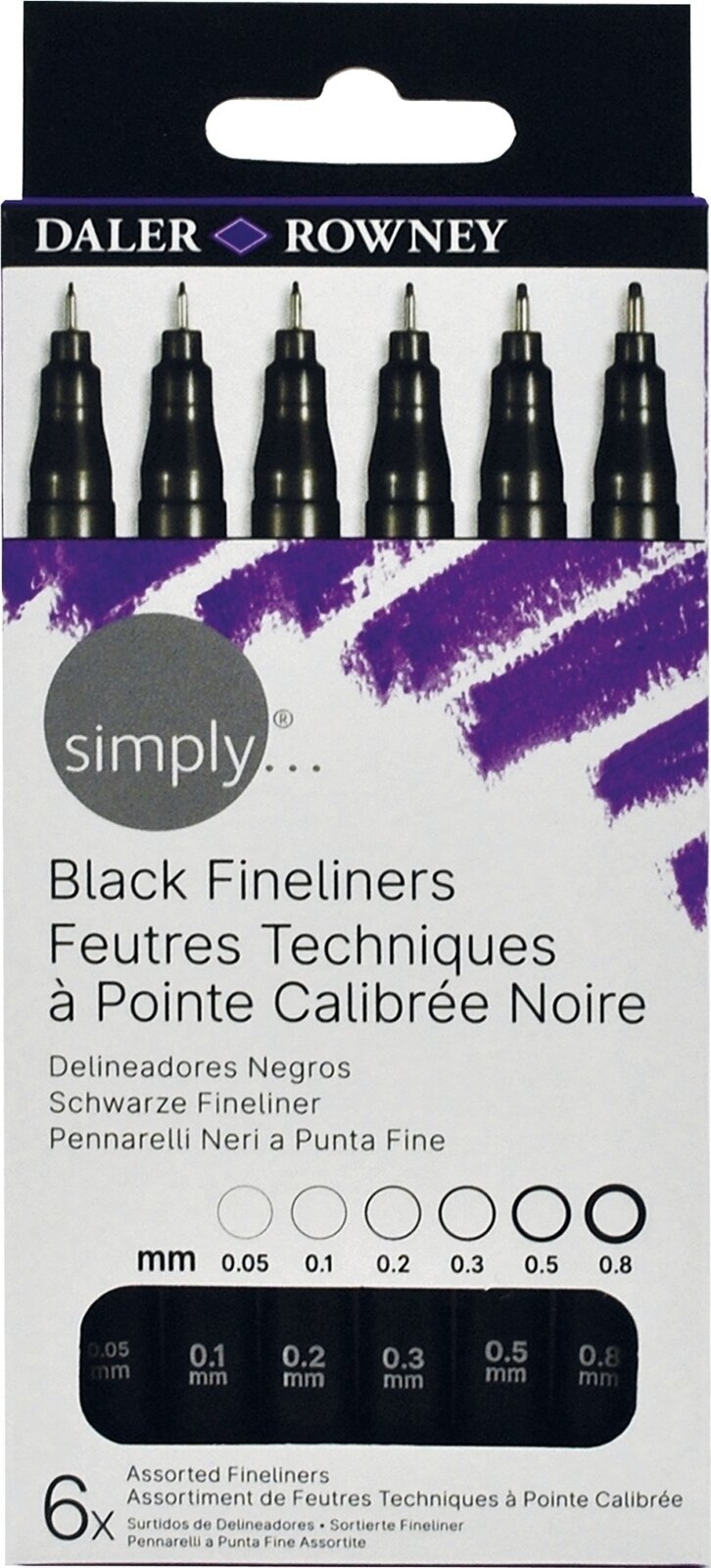 Marcador Daler Rowney Simply Synthetic Fine Tip Cardboard Box Recarga de tinta Black 6 un.