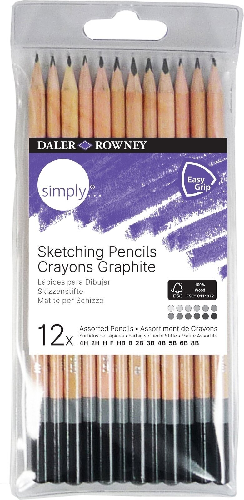Crayon graphite Daler Rowney Simply Sketching Pencils Coffret crayons d'artiste 12 pièces