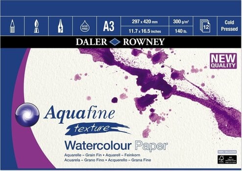 Livro de desenho Daler Rowney Aquafine Texture Watercolour Paper Aquafine A3 300 g Livro de desenho - 1