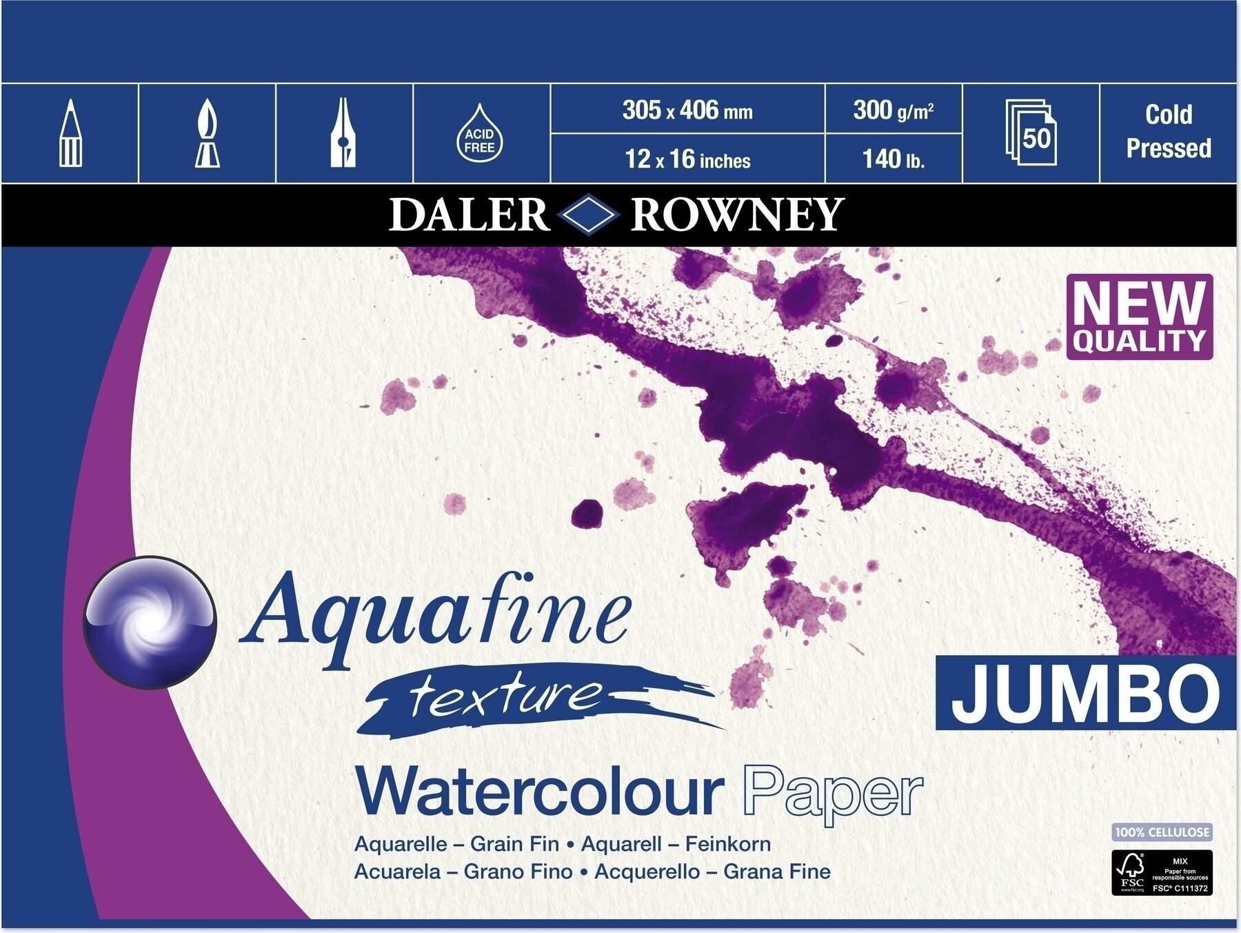Livro de desenho Daler Rowney Aquafine Texture Watercolour Paper Aquafine 30,5 x 40,6 cm 300 g Livro de desenho