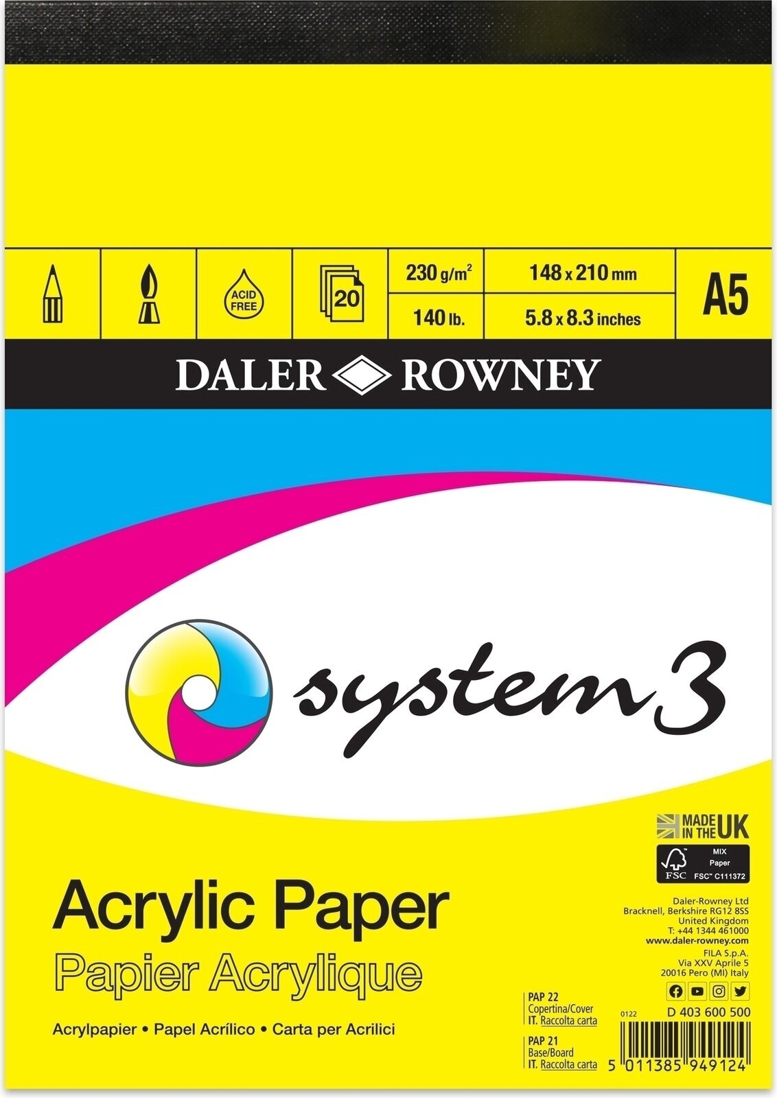 Livro de desenho Daler Rowney System3 Acrylic Paper System3 A5 230 g Livro de desenho