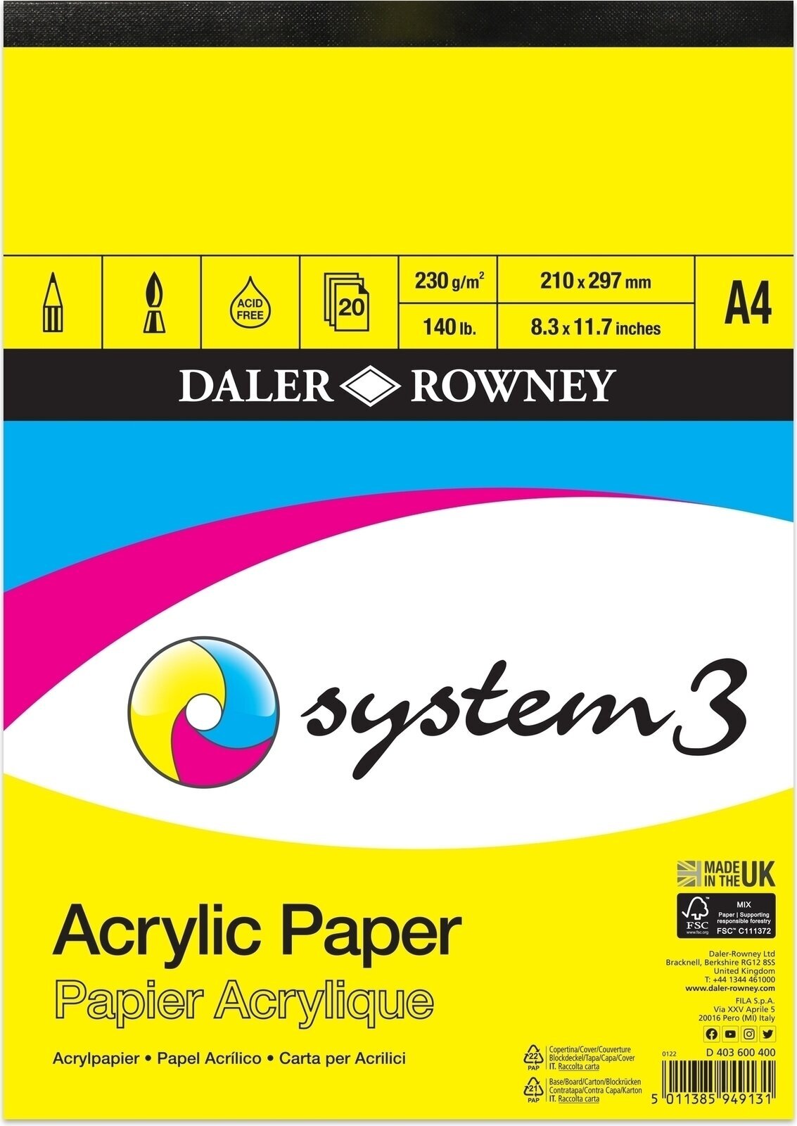 Vázlattömb Daler Rowney System3 Acrylic Paper System3 A4 230 g Vázlattömb