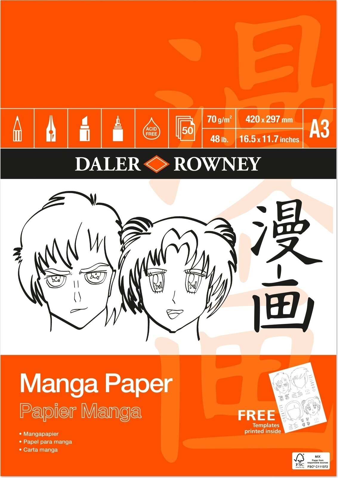 Bloc de dibujo Daler Rowney Manga Marker Paper A3 70 g Bloc de dibujo