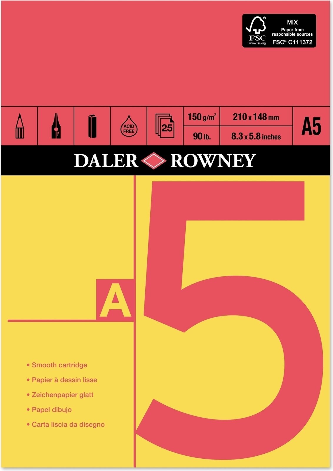 Livro de desenho Daler Rowney Red and Yellow Drawing Paper A5 150 g Livro de desenho