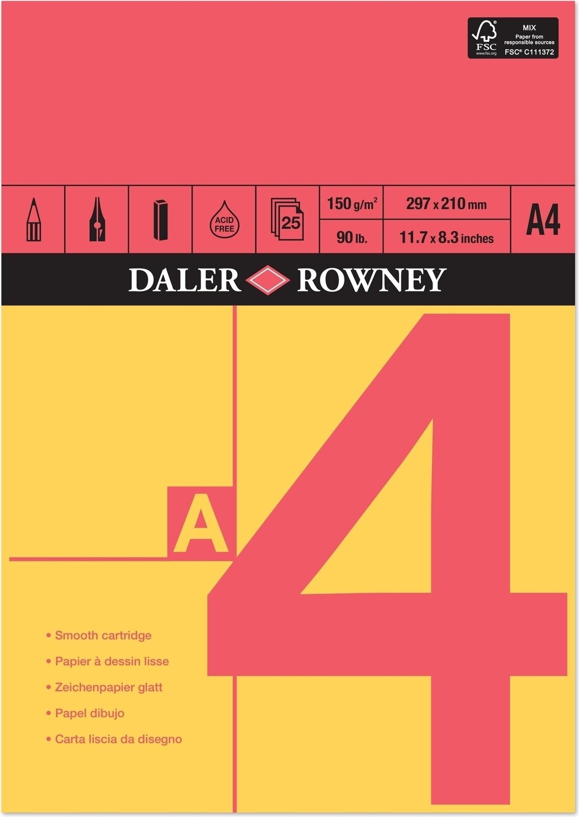 Livro de desenho Daler Rowney Red and Yellow Drawing Paper A4 150 g Livro de desenho