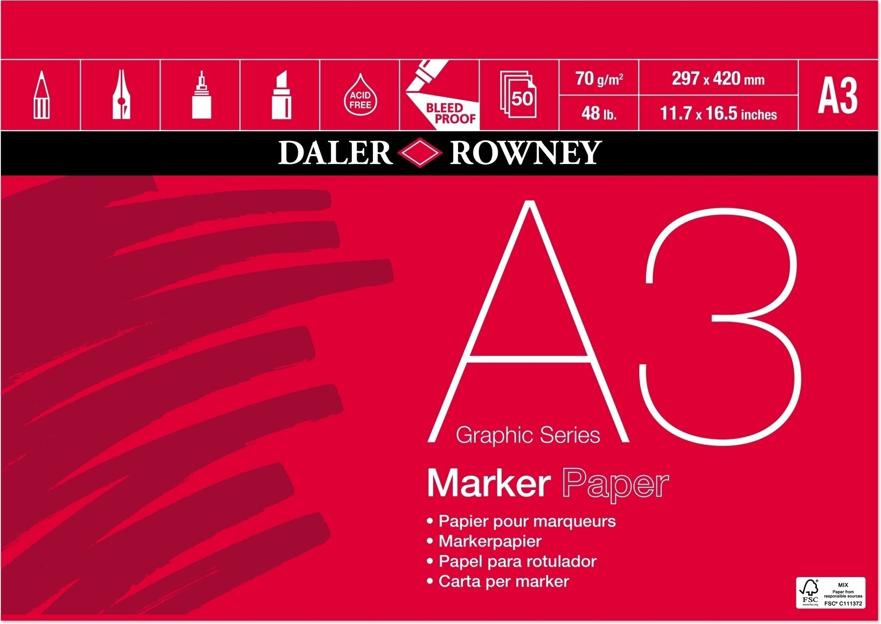 Luonnosvihko Daler Rowney Graphic Series Marker Paper Graafinen A3 70 g Luonnosvihko