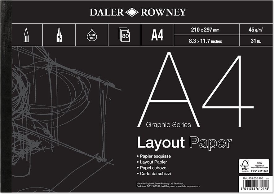 Skissbok Daler Rowney Graphic Series Layout Paper Grafisk A4 45 g Skissbok