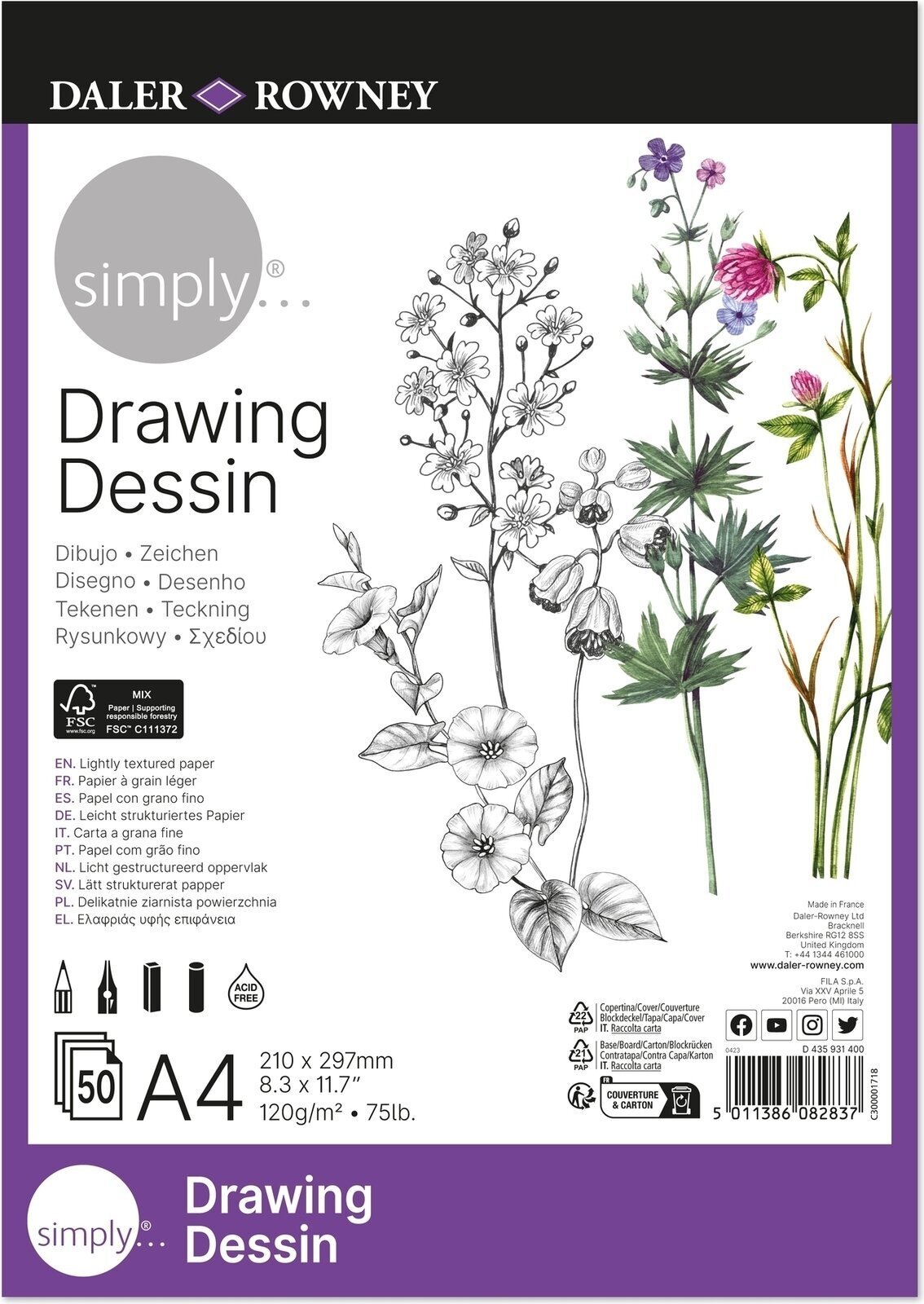 Livro de desenho Daler Rowney Simply Drawing Paper Simply A4 120 g Livro de desenho