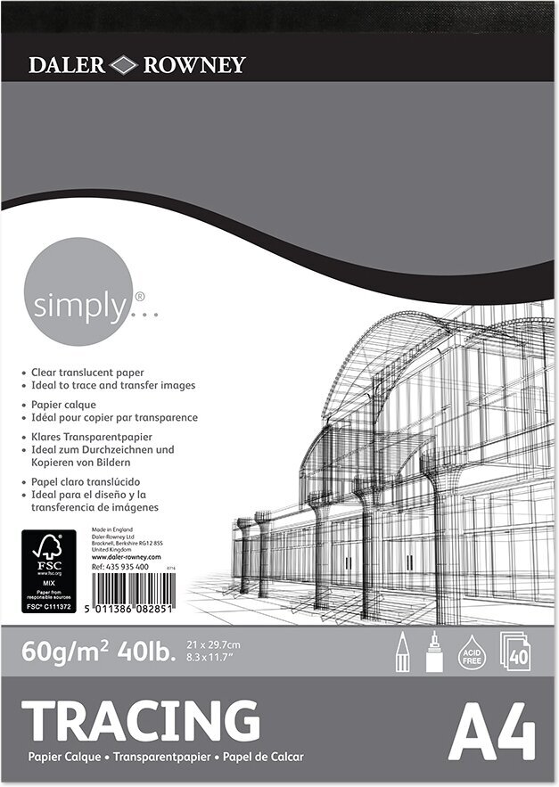 Livro de desenho Daler Rowney Simply Tracing Paper Simply A4 60 g Livro de desenho