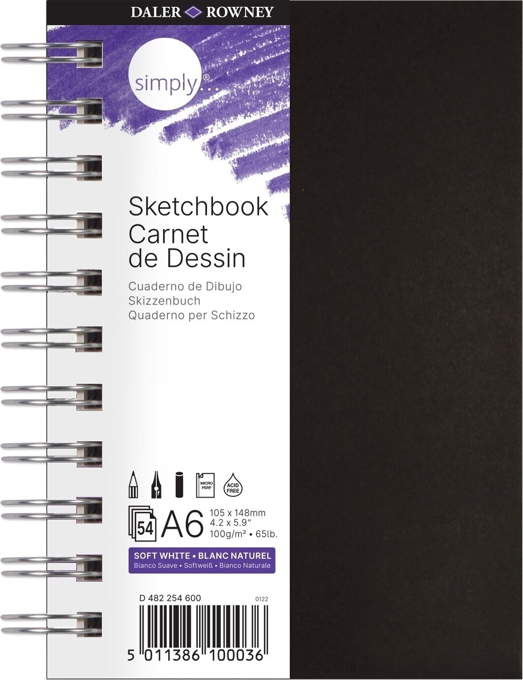 Livro de desenho Daler Rowney Simply Sketchbook Simply A6 100 g Black Livro de desenho