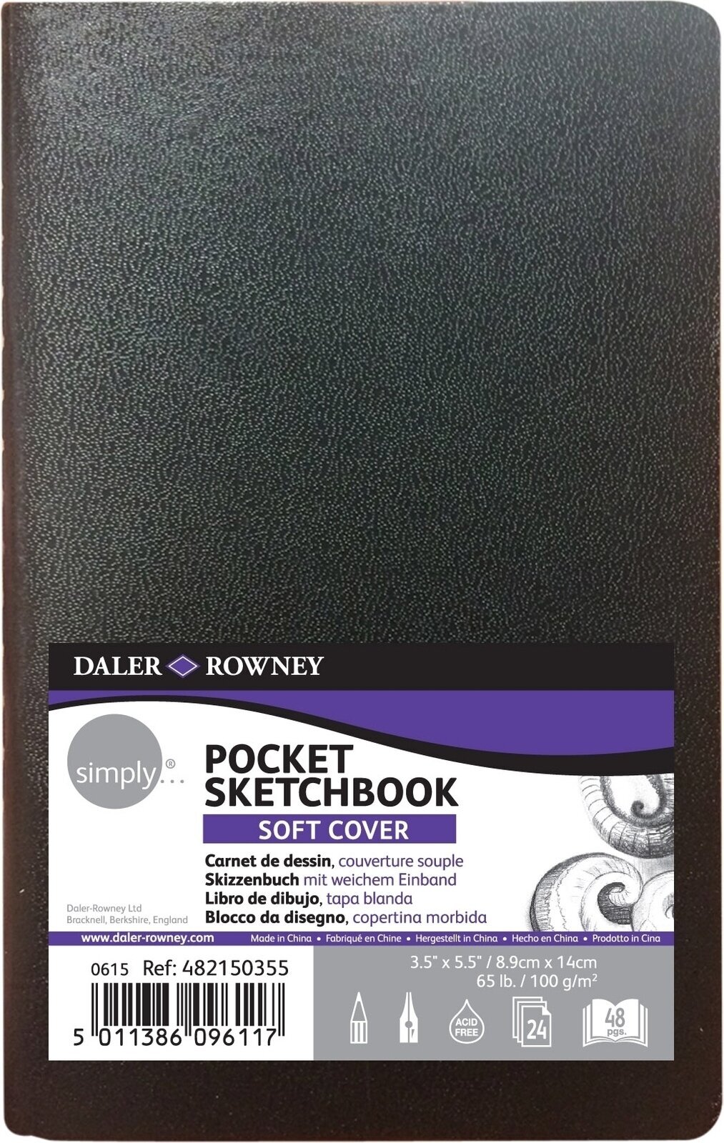 Schetsboek Daler Rowney Simply Sketchbook Simply 8,9 x 14 cm 100 g Black Schetsboek