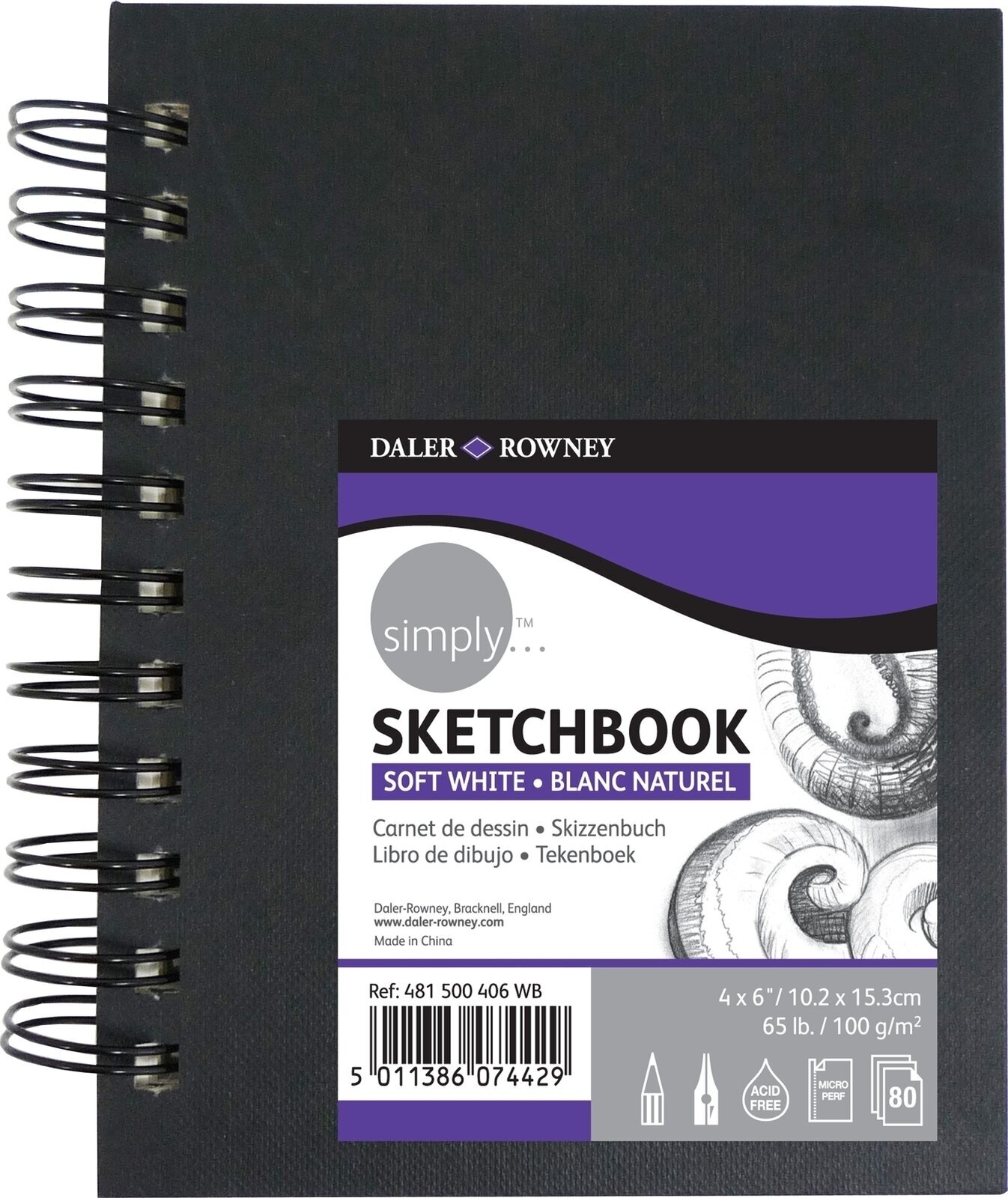 Skicár Daler Rowney Simply Sketchbook Simply 10,2 x 15,2 cm 100 g Black Skicár