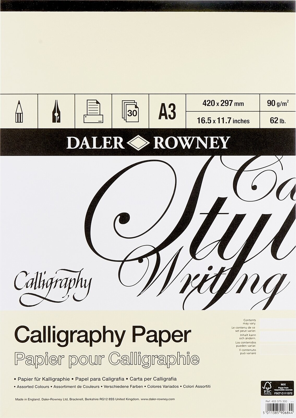 Carnet de croquis Daler Rowney Calligraphy Drawing Paper A3 90 g Carnet de croquis