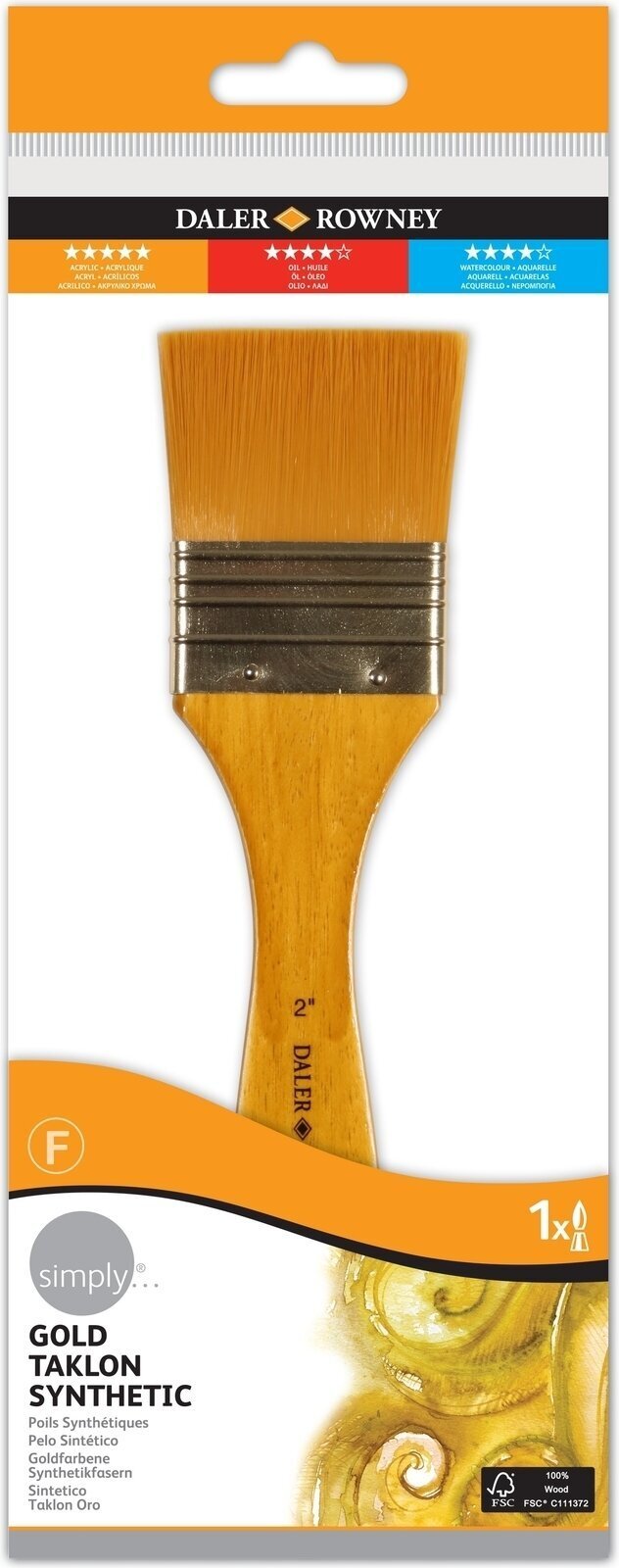 Cepillo de pintura Daler Rowney Simply Acrylic Brush Gold Taklon Synthetic Pincel plano 2 1 pc