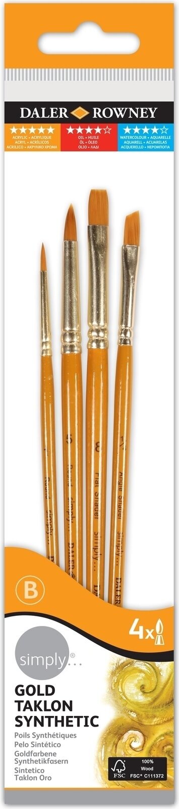 Paint Brush Daler Rowney Simply Acrylic Brush Gold Taklon Synthetic Set of Brushes 1 pc