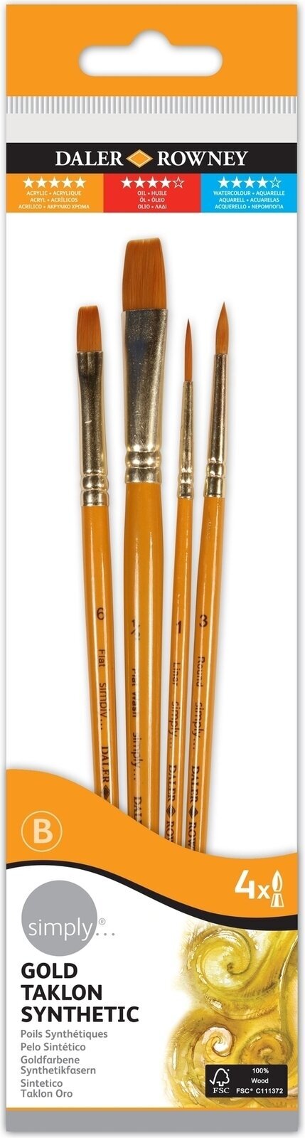 Malířský štětec Daler Rowney Simply Acrylic Brush Gold Taklon Synthetic Sada štětců 1 ks